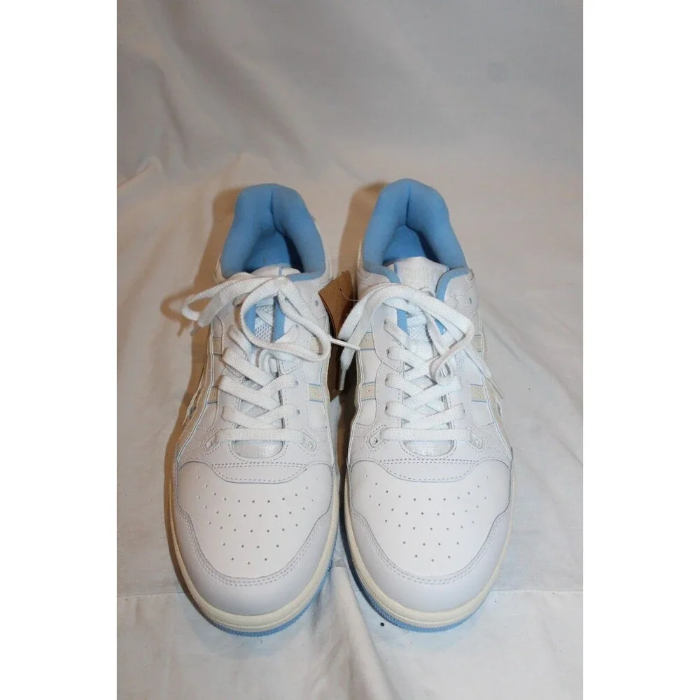 ASICS EX89 Men's Athletic Leather Sneakers White Blue Classic Sneakers NEW 10